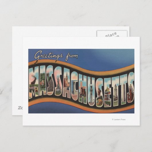 Massachusetts - grote letterscènes briefkaart (Voorkant / Achterkant)