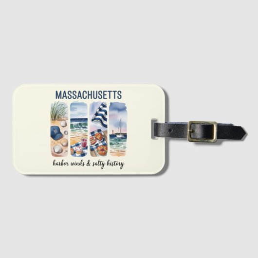 Massachusetts - Harbour Winds & Salty Geschiedenis Bagagelabel (Voorkant (horizontaal))
