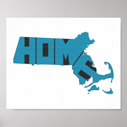Massachusetts Home State Blue Word Art Poster (Voorkant)