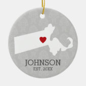 Massachusetts Home State City Map - Custom Weddens Keramisch Ornament (Voorkant)
