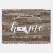 Massachusetts Home State Personalized Wood look Deken (Voorkant)