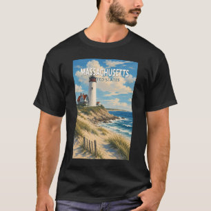 Massachusetts Illustratie Reis Kunst Vintage T-shirt