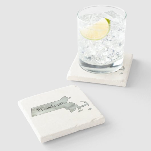 Massachusetts Illustrator State Outline Stenen Onderzetter (Zijkant)