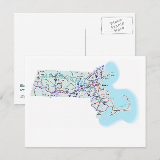 Massachusetts Interstate Map Briefkaart (Voorkant / Achterkant)