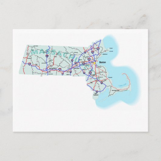 Massachusetts Interstate Map Briefkaart (Voorkant)