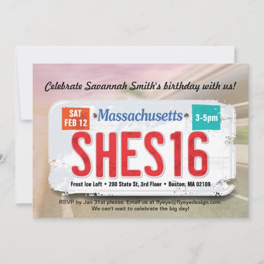 Massachusetts Invite van de 16de verjaardag van he Kaart (Voorkant)