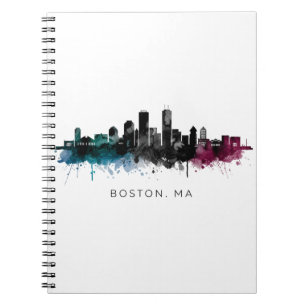 Massachusetts Kunst Boston MA Silhouet Aquarel Notitieboek