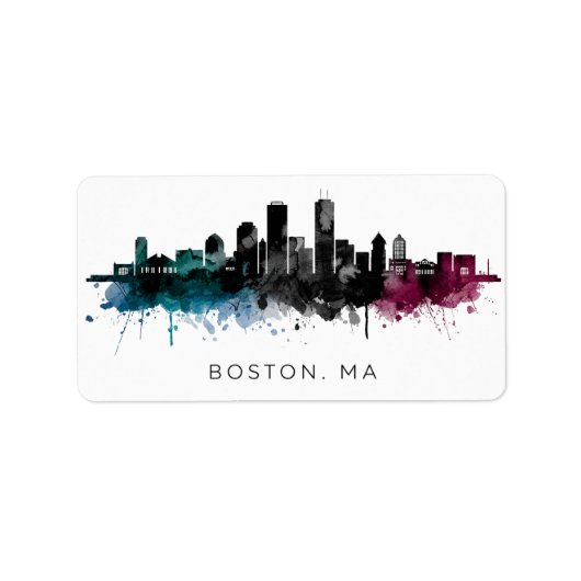 Massachusetts Kunst | Boston MA Silhouette Waterve Etiket (Voorkant)