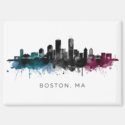 Massachusetts Kunst | Boston MA Silhouette Waterve Magneet (Voorkant)