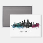 Massachusetts Kunst | Boston MA Silhouette Waterve Magneet (Voorkant / Achterkant)