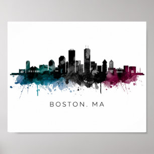 Massachusetts Kunst Boston MA Silhouette Waterve Poster