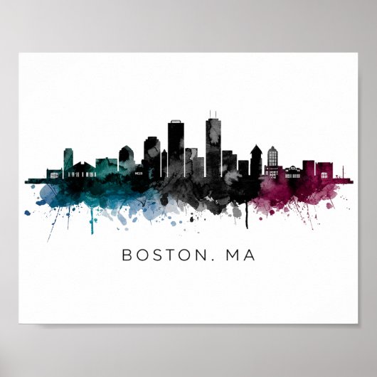 Massachusetts Kunst | Boston MA Silhouette Waterve Poster (Voorkant)