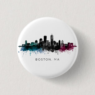 Massachusetts Kunst Boston MA Silhouette Waterve Ronde Button 3,2 Cm