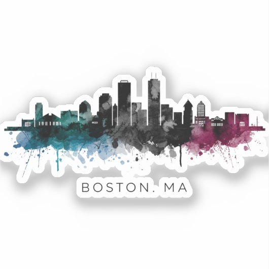 Massachusetts Kunst | Boston MA Silhouette Waterve Sticker (Voorkant)