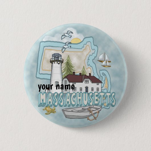 Massachusetts Lighthouse Ronde Button 5,7 Cm (Voorkant)