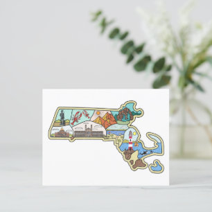 Massachusetts Map Boston Cape Cod Salem Souvenir Briefkaart