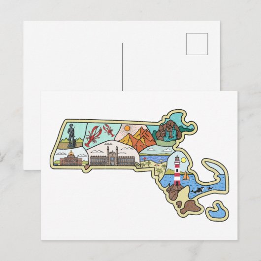 Massachusetts Map Boston Cape Cod Salem Souvenir Briefkaart (Voorkant / Achterkant)