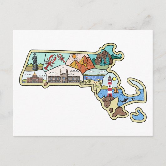 Massachusetts Map Boston Cape Cod Salem Souvenir Briefkaart (Voorkant)