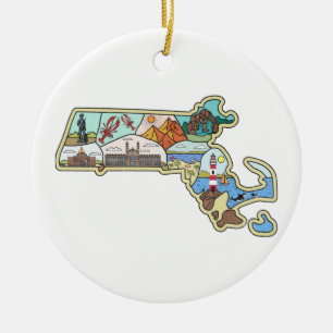 Massachusetts Map Boston Cape Cod Salem Souvenir Keramisch Ornament