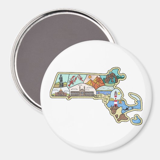 Massachusetts Map Boston Cape Cod Salem Souvenir Magneet (Voorkant / Achterkant)