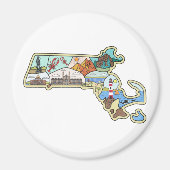 Massachusetts Map Boston Cape Cod Salem Souvenir Magneet (Voorkant)