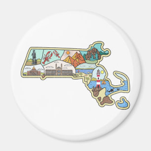 Massachusetts Map Boston Cape Cod Salem Souvenir Magneet