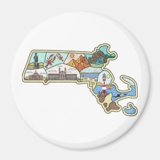 Massachusetts Map Boston Cape Cod Salem Souvenir Magneet