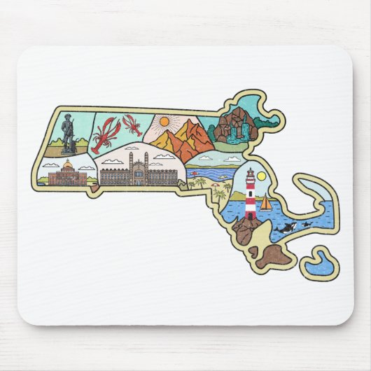 Massachusetts Map Boston Cape Cod Salem Souvenir Muismat (Voorkant)