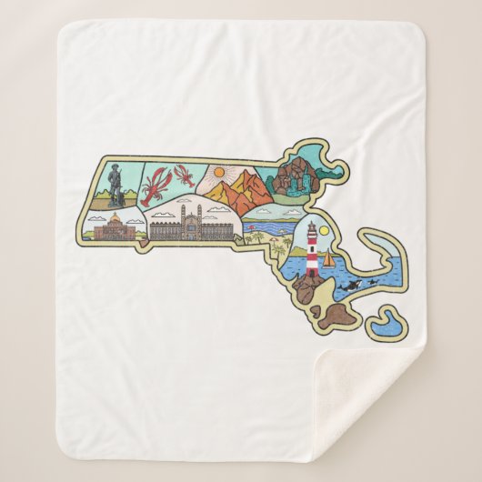 Massachusetts Map Boston Cape Cod Salem Souvenir Sherpa Deken (Voorkant)