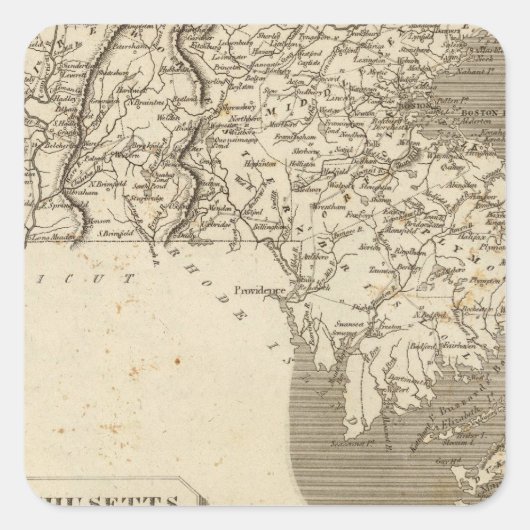 Massachusetts Map door Arrowsmith Vierkante Sticker (Voorkant)
