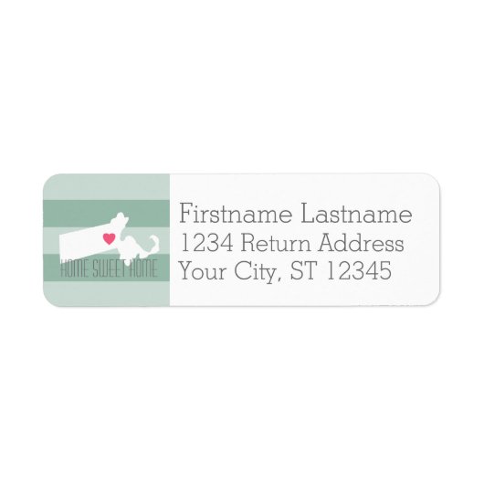 Massachusetts Map Home State Love - Custom Heart Etiket (Voorkant)