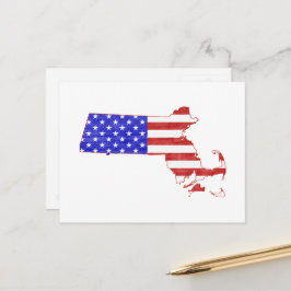Massachusetts Map Shaped Patriotic American Flag Briefkaart
