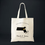 Massachusetts Map Wedding Welcome Bag Tas, Black Tote Bag<br><div class="desc">Het weekend van de bruiloft heet cadeautas voor gasten uit de stad voor je bruiloft,  met afbeelding van Massachusetts,  met gouden hart.  Vul tas met je favoriete godies.</div>