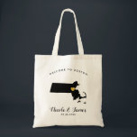 Massachusetts Map Wedding Welcome Bag Tas, Black Tote Bag<br><div class="desc">Het weekend van de bruiloft heet cadeautas voor gasten uit de stad voor je bruiloft,  met afbeelding van Massachusetts,  met gouden hart.  Vul tas met je favoriete godies.</div>