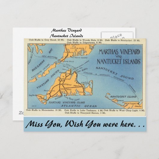 Massachusetts Marthas Vineyard, Nantucket Islands Briefkaart (Voorkant / Achterkant)