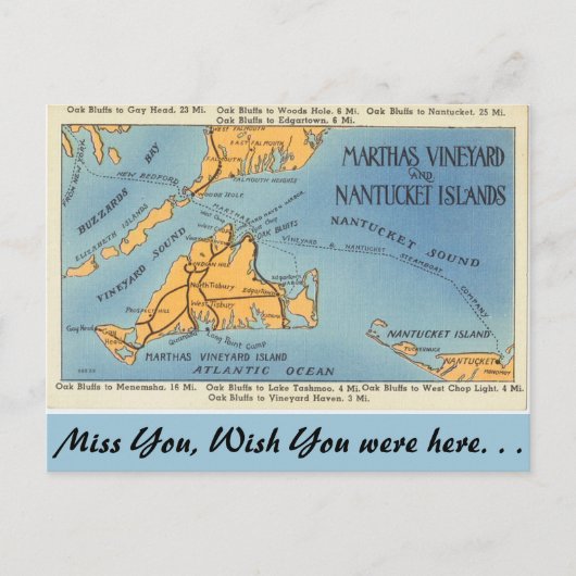 Massachusetts Marthas Vineyard, Nantucket Islands Briefkaart (Voorkant)
