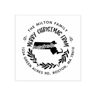 massachusetts merry kerst return address rubberstempel