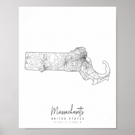 Massachusetts Minimal Street Map Poster (Voorkant)