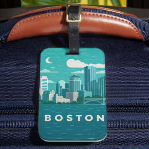Massachusetts Nachtelijke Stadsgezicht Boston St Bagagelabel