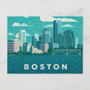 Massachusetts Nachtelijke Stadsgezicht   Boston St Briefkaart