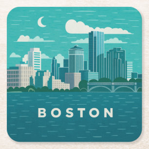 Massachusetts Nachtelijke Stadsgezicht Boston St Kartonnen Onderzetters