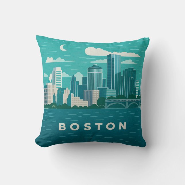 Massachusetts Nachtelijke Stadsgezicht | Boston St Kussen (Voorkant)