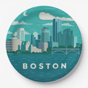 Massachusetts Nachtelijke Stadsgezicht Boston St Papieren Bordje