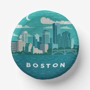 Massachusetts Nachtelijke Stadsgezicht Boston St Papieren Kommen