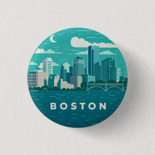 Massachusetts Nachtelijke Stadsgezicht Boston St Ronde Button 3,2 Cm
