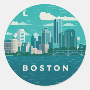 Massachusetts Nachtelijke Stadsgezicht Boston St Ronde Sticker