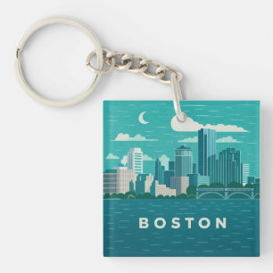 Massachusetts Nachtelijke Stadsgezicht Boston St Sleutelhanger