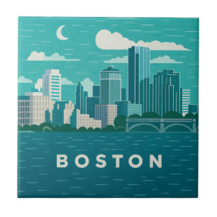 Massachusetts Nachtelijke Stadsgezicht Boston St Tegeltje