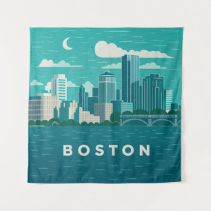 Massachusetts Nachtelijke Stadsgezicht Boston St Wandkleed