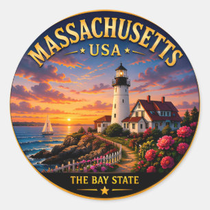 Massachusetts New England Vakantieherinneringen 🟡 Ronde Sticker